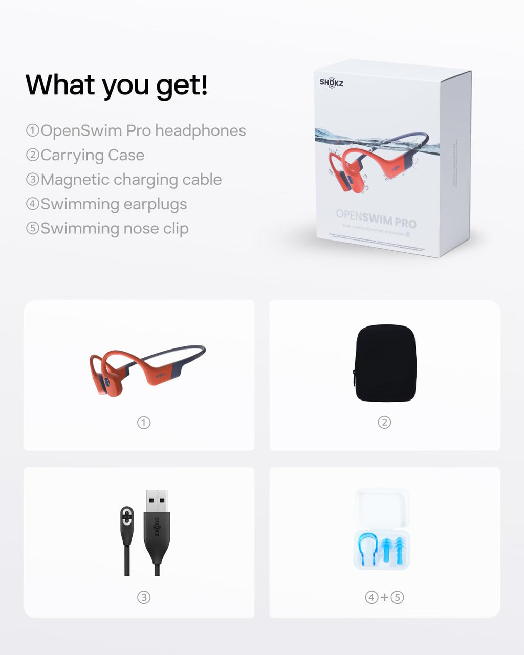 SHOKZ OpenSwim Pro Bone Conduction Sports Headphones, IP68, Grey
