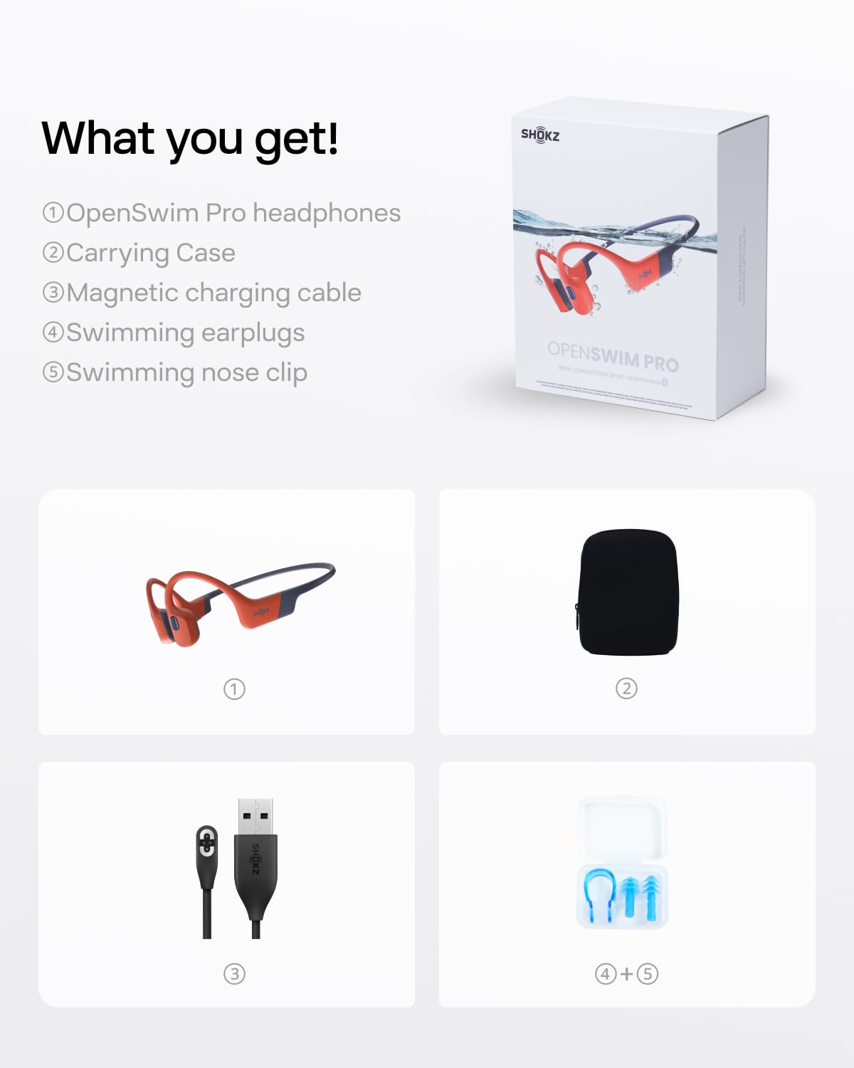 SHOKZ OpenSwim Pro Bone Conduction Sports Headphones, IP68, Grey