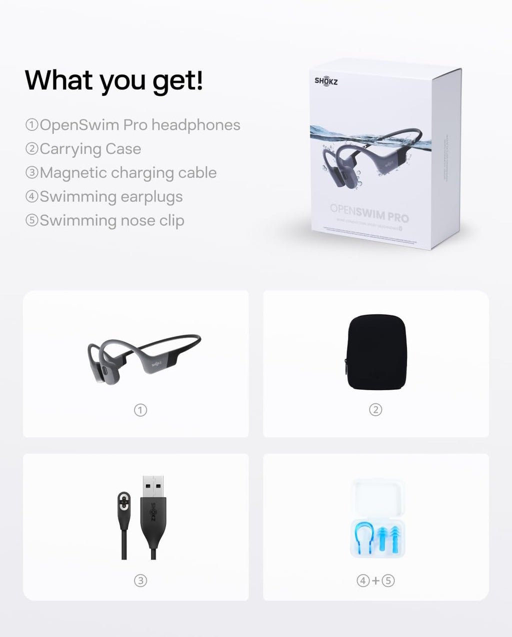 SHOKZ OpenSwim Pro Bone Conduction Sports Headphones, IP68, Grey