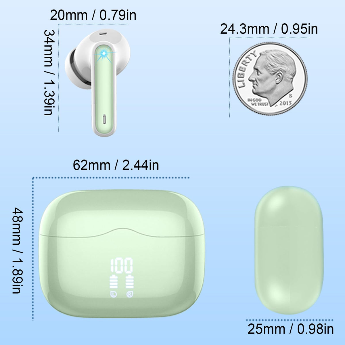 Wireless Earbuds Bluetooth 5.4 Headphones 6D Stereo, 40H In‑Ear Earphones
