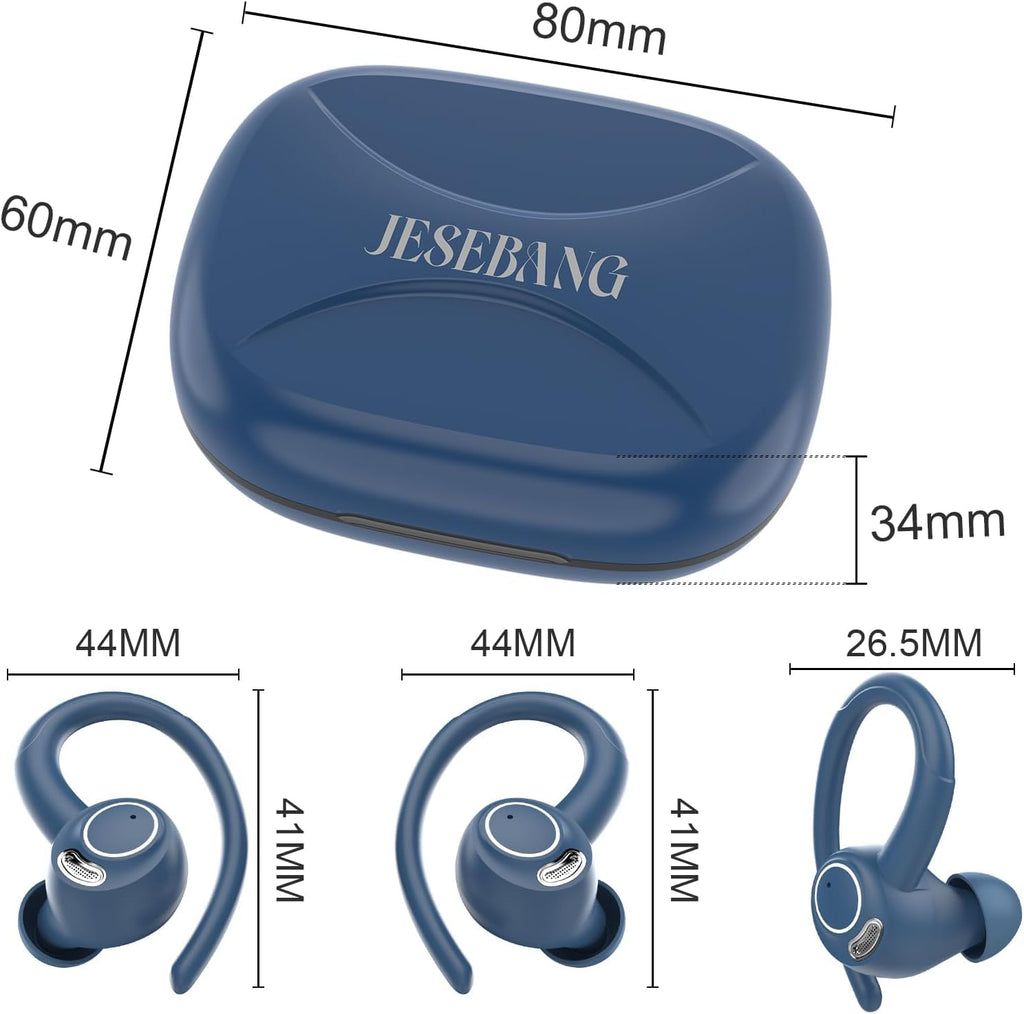 Sports Wireless Earbuds with EarHooks HiFi Stereo Sound with ENC Mic, Black