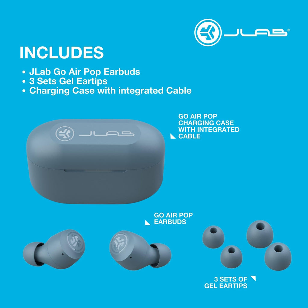 JLab Go Air Pop+ True Wireless Earbuds with Mic - Bluetooth, Midnight Black