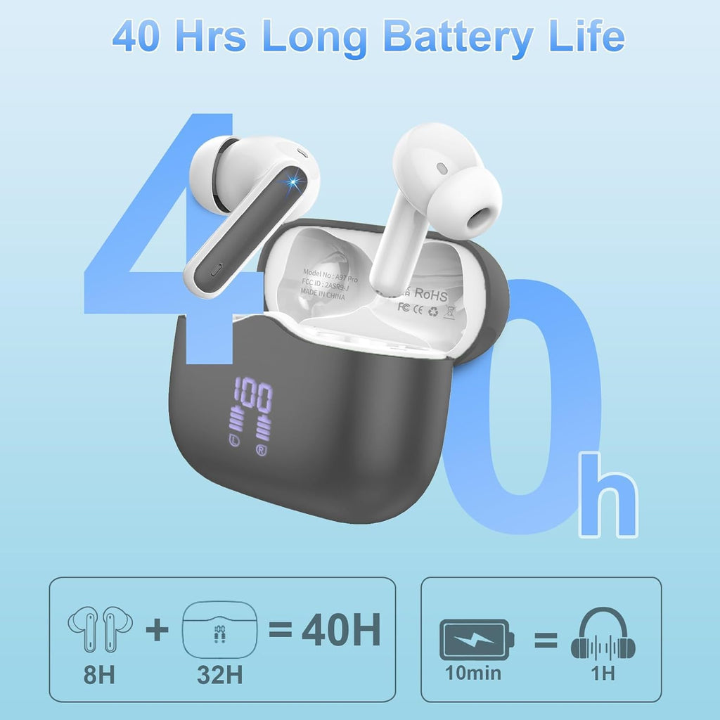 Wireless Earbuds Bluetooth 5.4 Headphones 6D Stereo, 40H In‑Ear Earphones