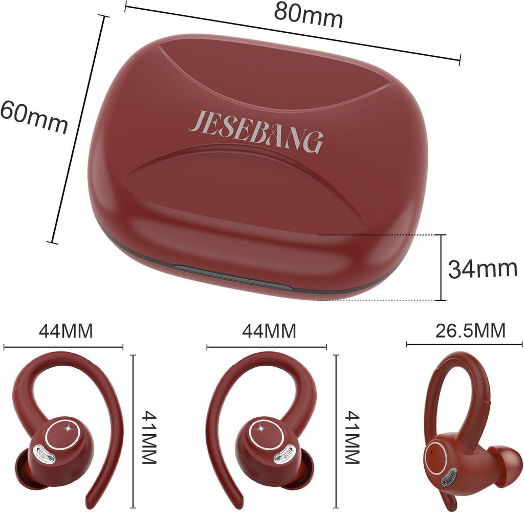 Sports Wireless Earbuds with EarHooks HiFi Stereo Sound with ENC Mic, Black