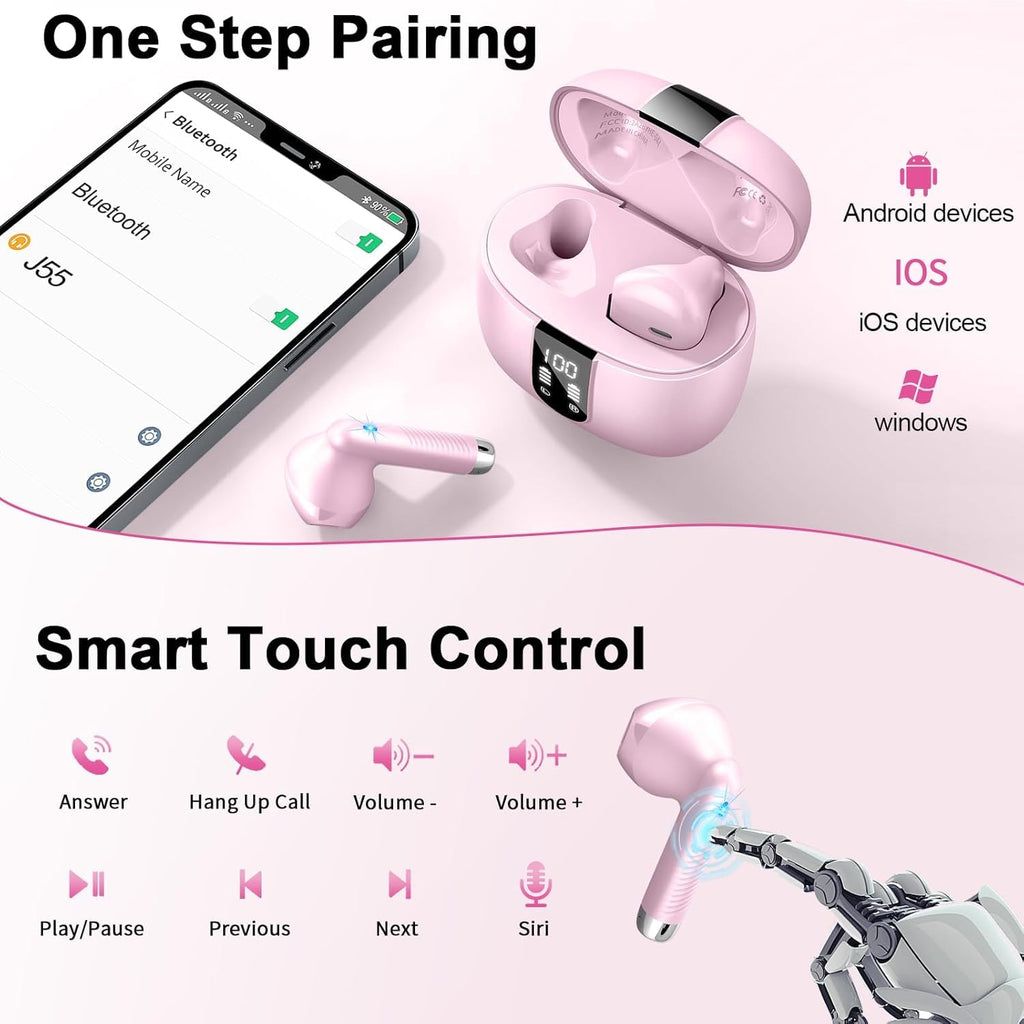 Wireless Earbuds, NEW Mini Bluetooth 5.4 Headphones In Ear with Deep Bass