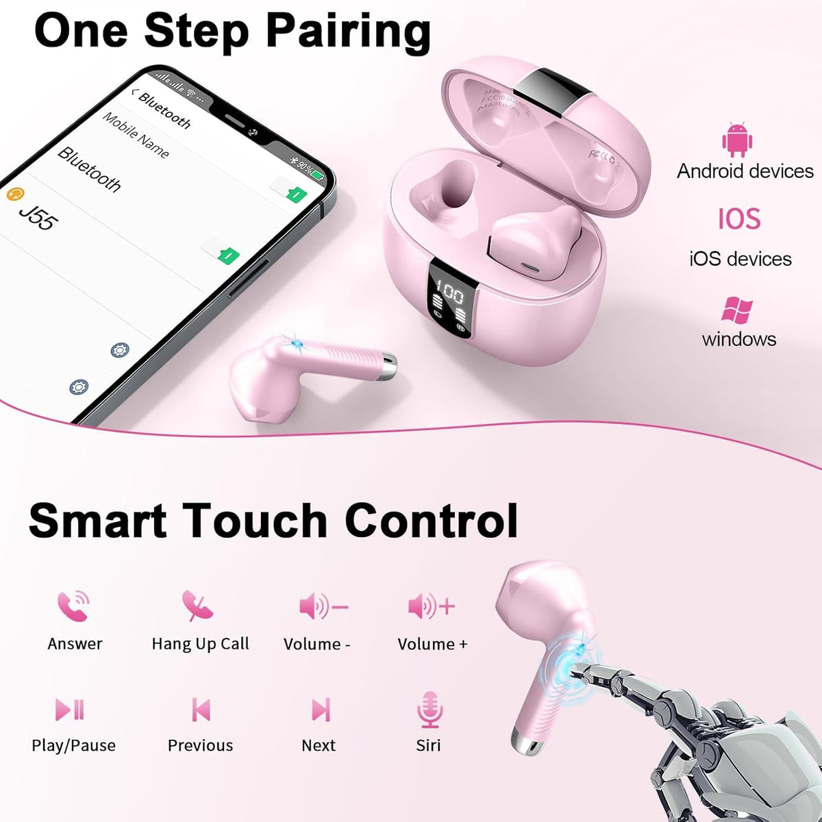 Wireless Earbuds, NEW Mini Bluetooth 5.4 Headphones In Ear with Deep Bass