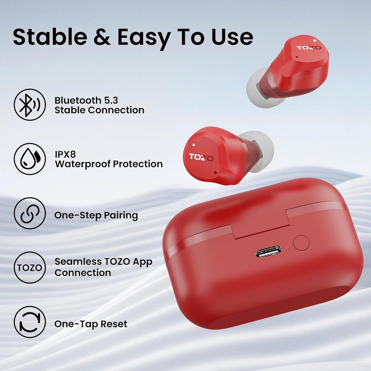 TOZO NC9 Hybrid Active Noise Cancelling Wireless Earbuds, 60H, LED Display