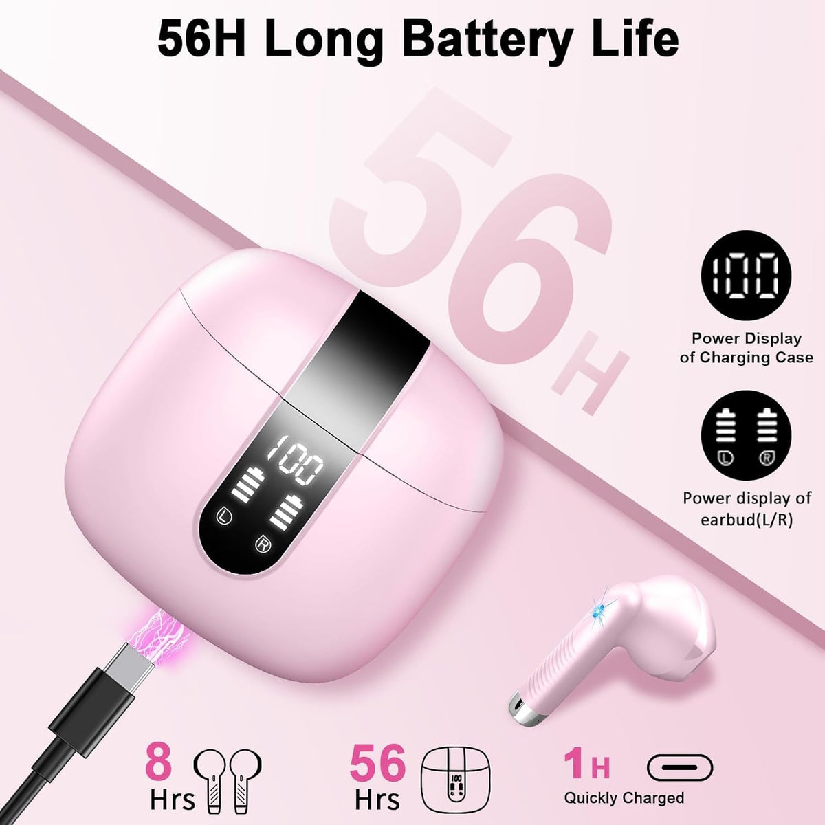 Wireless Earbuds, NEW Mini Bluetooth 5.4 Headphones In Ear with Deep Bass