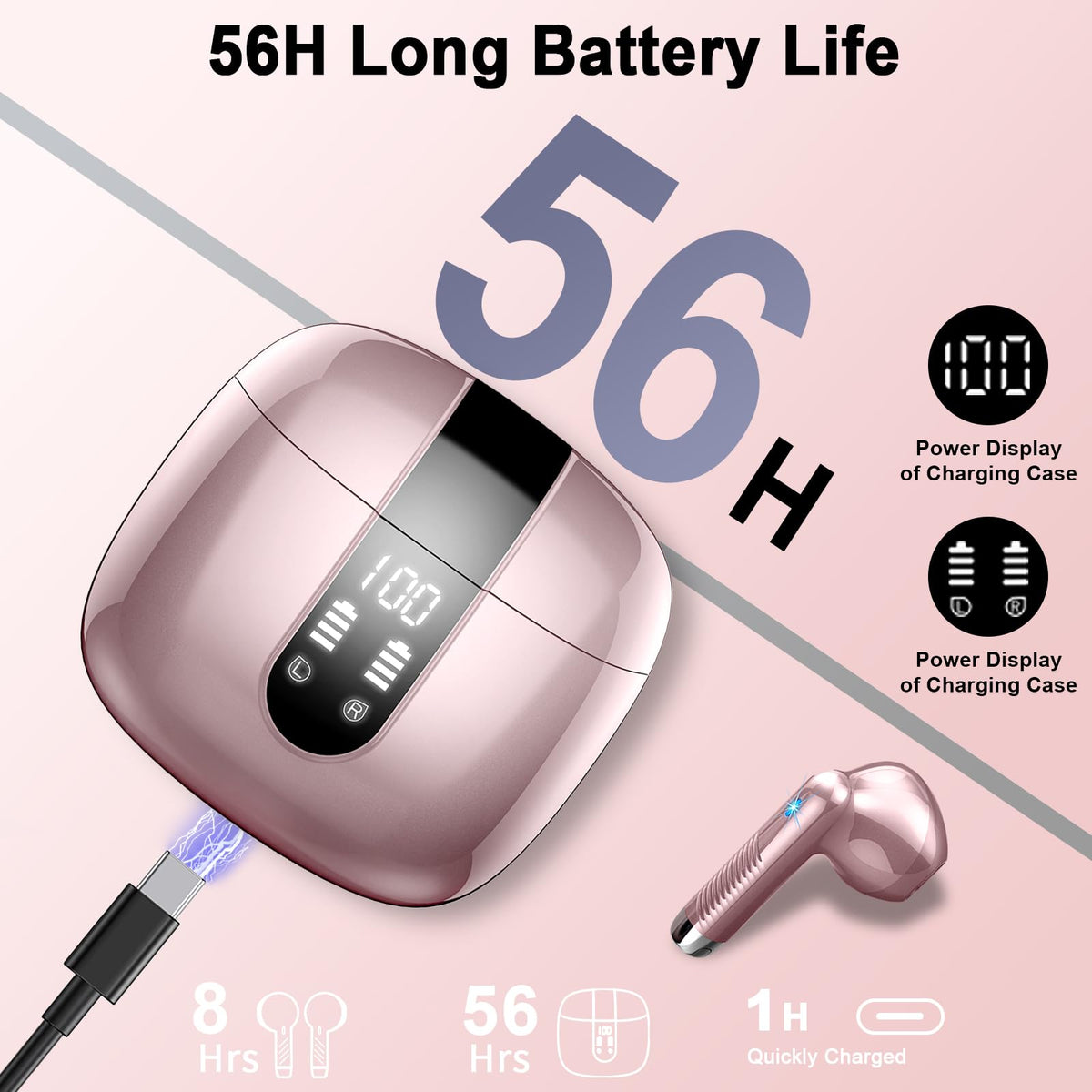 Wireless Earbuds, NEW Mini Bluetooth 5.4 Headphones In Ear with Deep Bass