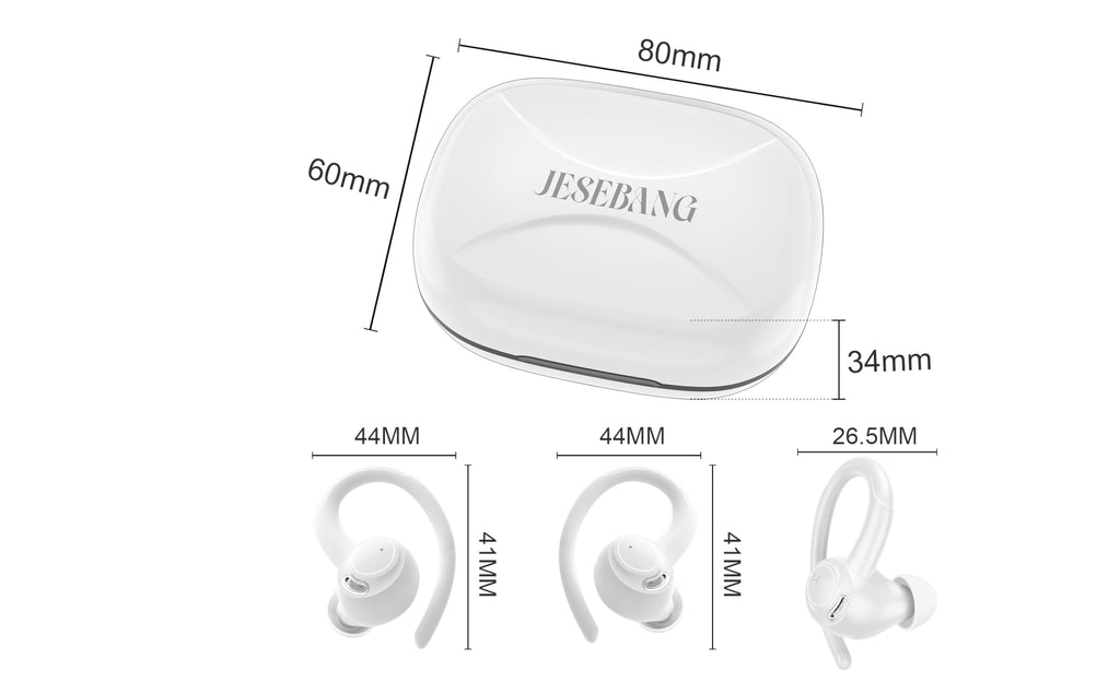Sports Wireless Earbuds with EarHooks HiFi Stereo Sound with ENC Mic, Black