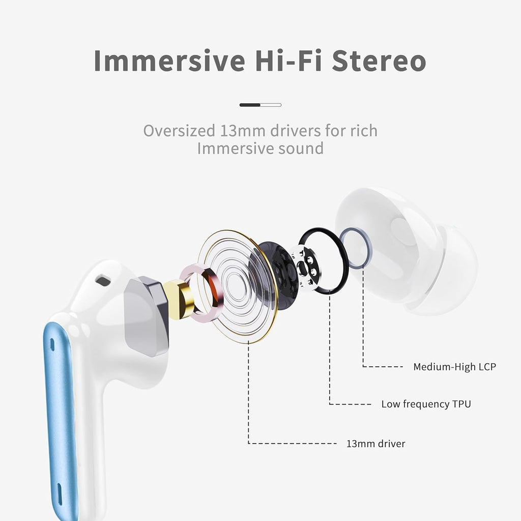 Wireless Earbuds Bluetooth 5.4 Headphones 6D Stereo, 40H In‑Ear Earphones