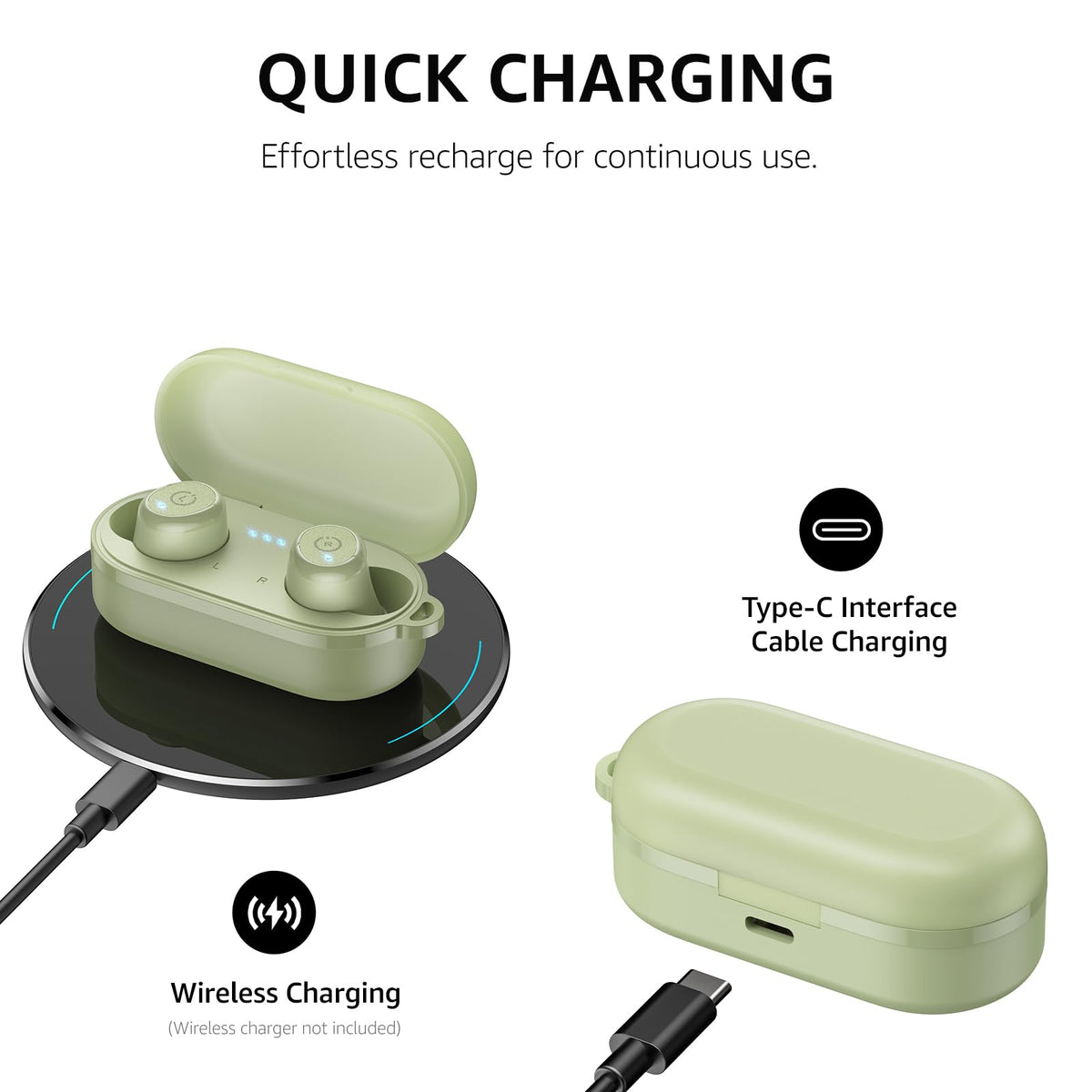 TOZO T10 2026 Wireless Earbuds Bluetooth 5.3 Headphones, App Customize EQ, Ergonomic Design, 55H Playtime, Wireless Charging Case, IPX8 Waterproof Powerful Sound in-Ear Headset Blue