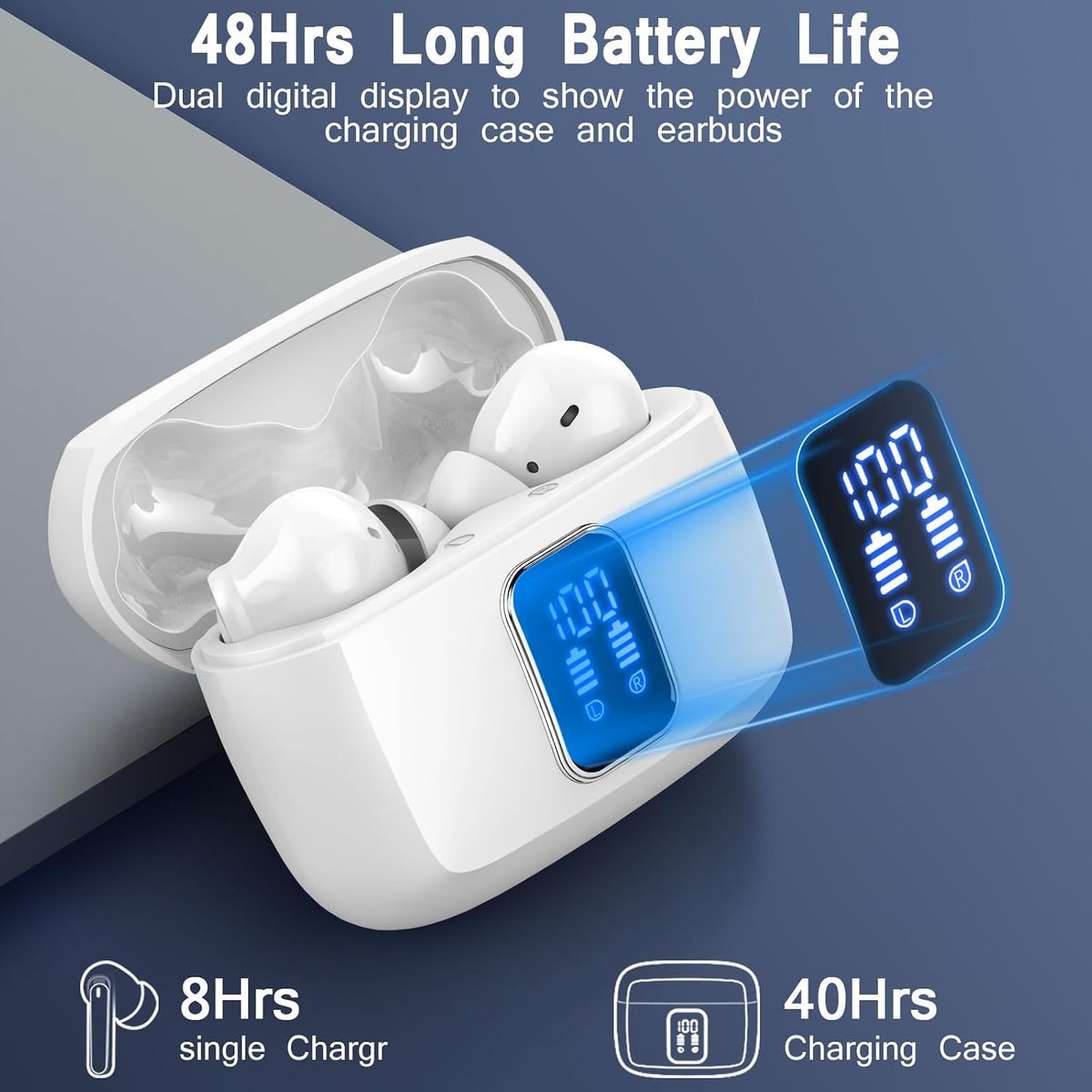 Wireless Earbuds Bluetooth 5.4 Headphones 6D Stereo, 40H In‑Ear Earphones