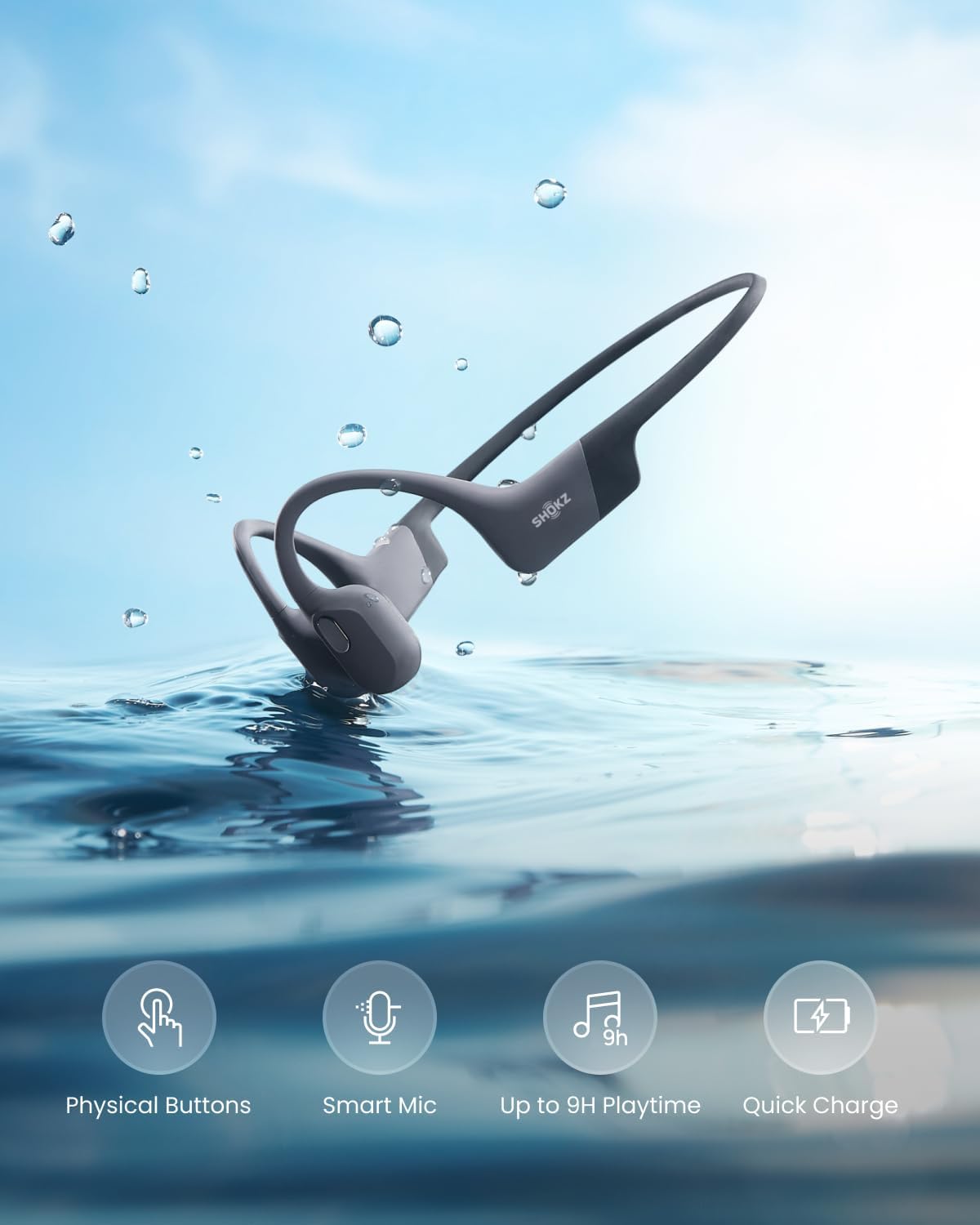 SHOKZ OpenSwim Pro Bone Conduction Sports Headphones, IP68, Grey