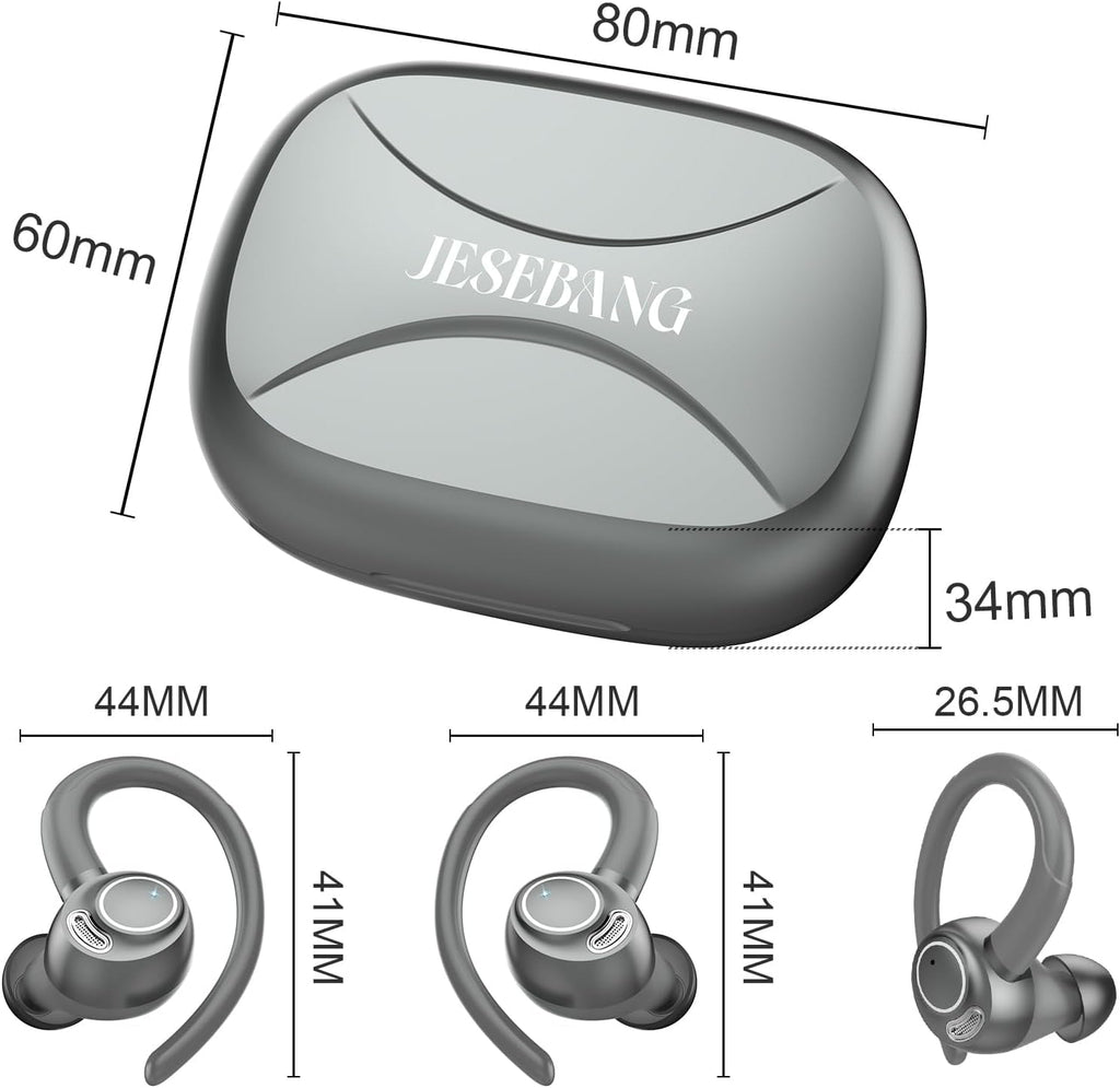 Sports Wireless Earbuds with EarHooks HiFi Stereo Sound with ENC Mic, Black