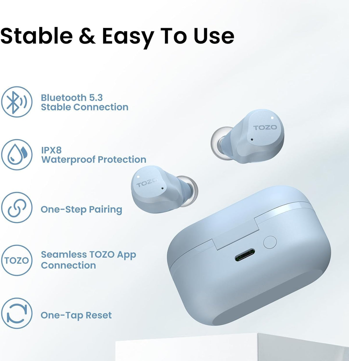 TOZO NC9 Hybrid Active Noise Cancelling Wireless Earbuds, 60H, LED Display