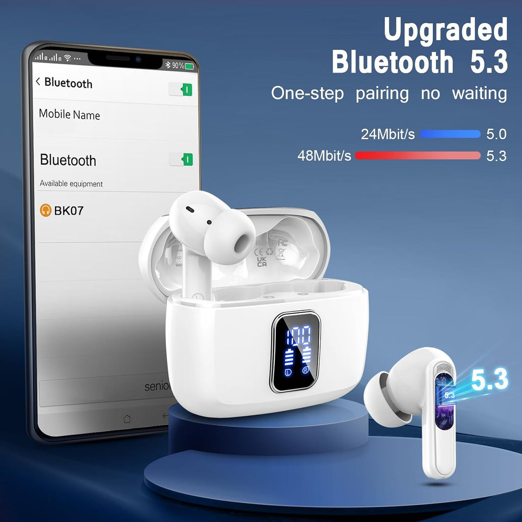 Wireless Earbuds Bluetooth 5.4 Headphones 6D Stereo, 40H In‑Ear Earphones