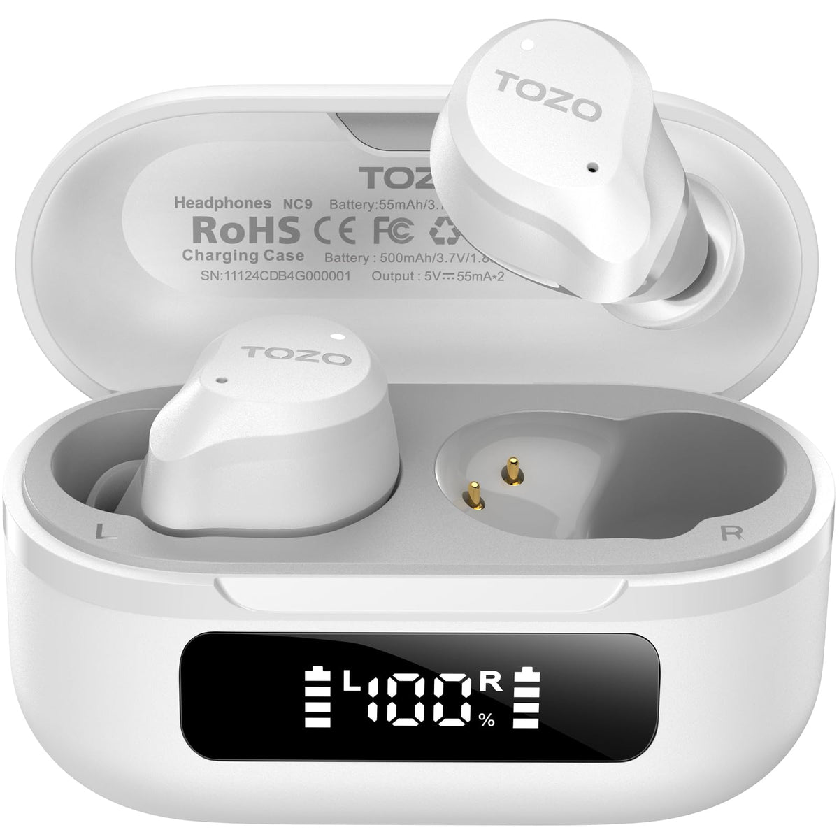TOZO NC9 Hybrid Active Noise Cancelling Wireless Earbuds, 60H, LED Display