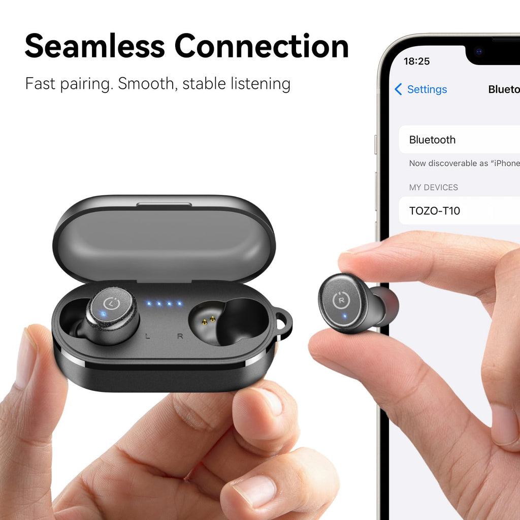 TOZO T10 2026 Wireless Earbuds Bluetooth 5.3 Headphones, App Customize EQ, Ergonomic Design, 55H Playtime, Wireless Charging Case, IPX8 Waterproof Powerful Sound in-Ear Headset Blue