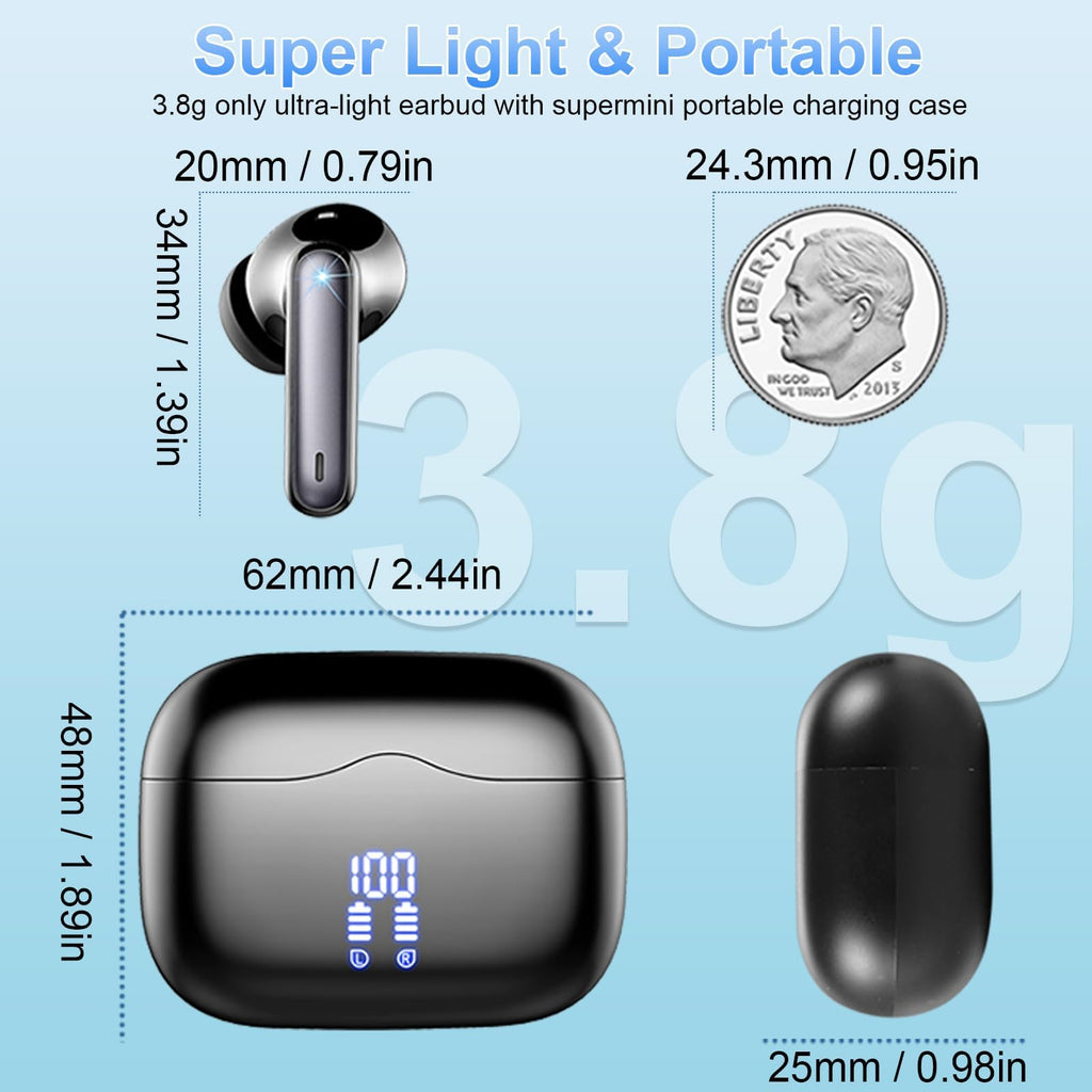 Wireless Earbuds Bluetooth 5.4 Headphones 6D Stereo, 40H In‑Ear Earphones