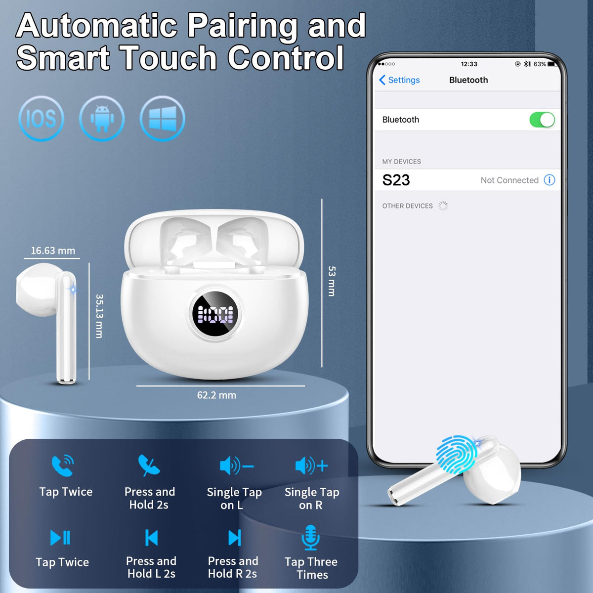 Wireless Earbuds, NEW Mini Bluetooth 5.4 Headphones In Ear with Deep Bass