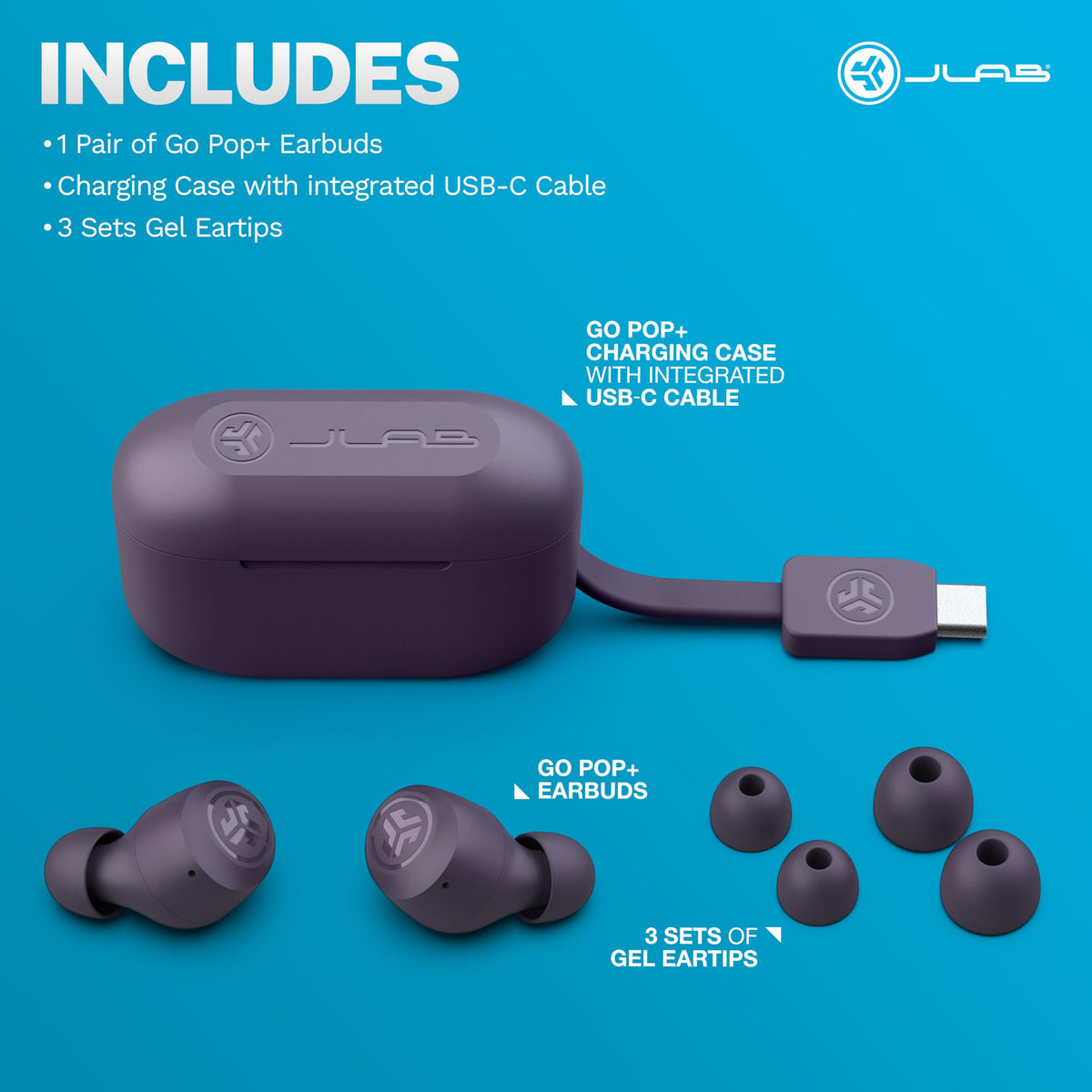 JLab Go Air Pop+ True Wireless Earbuds with Mic - Bluetooth, Midnight Black