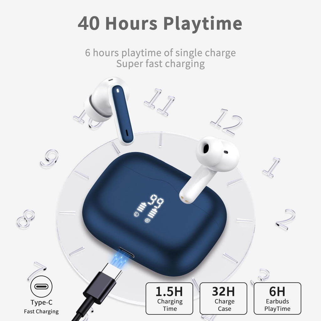 Wireless Earbuds Bluetooth 5.4 Headphones 6D Stereo, 40H In‑Ear Earphones