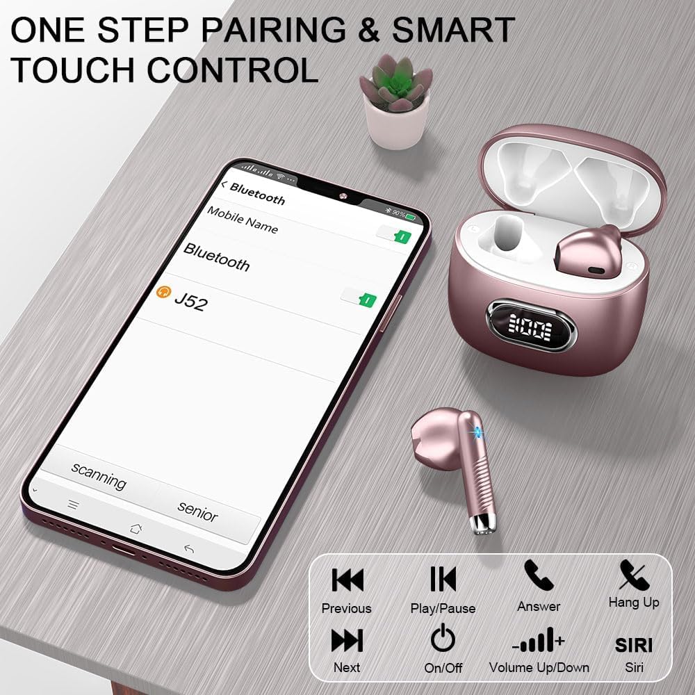 Wireless Earbuds, NEW Mini Bluetooth 5.4 Headphones In Ear with Deep Bass