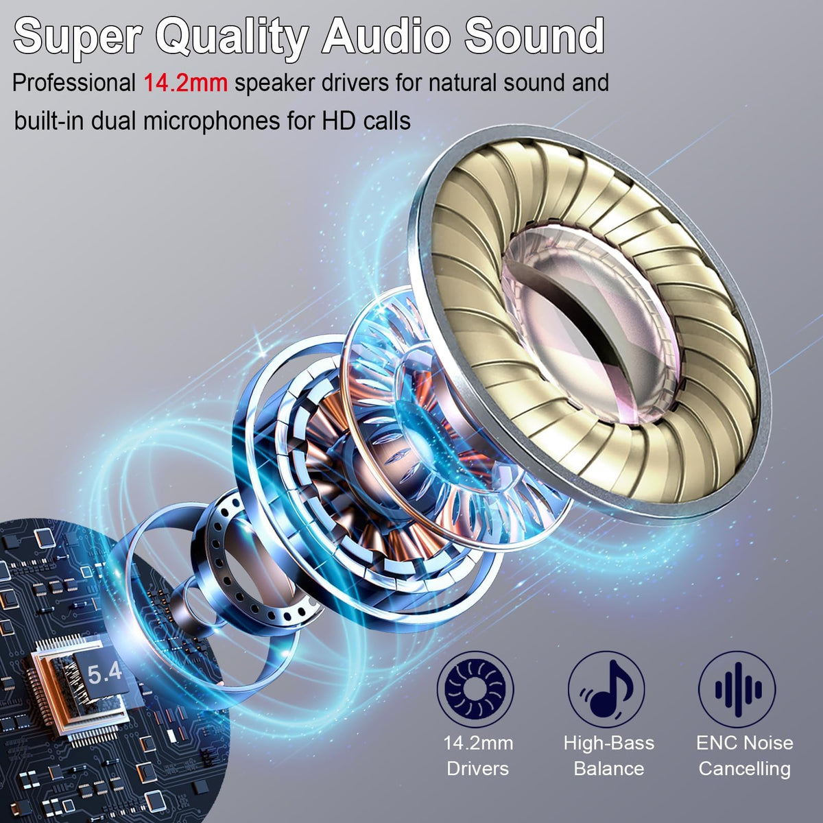 Wireless Earbuds, NEW Mini Bluetooth 5.4 Headphones In Ear with Deep Bass