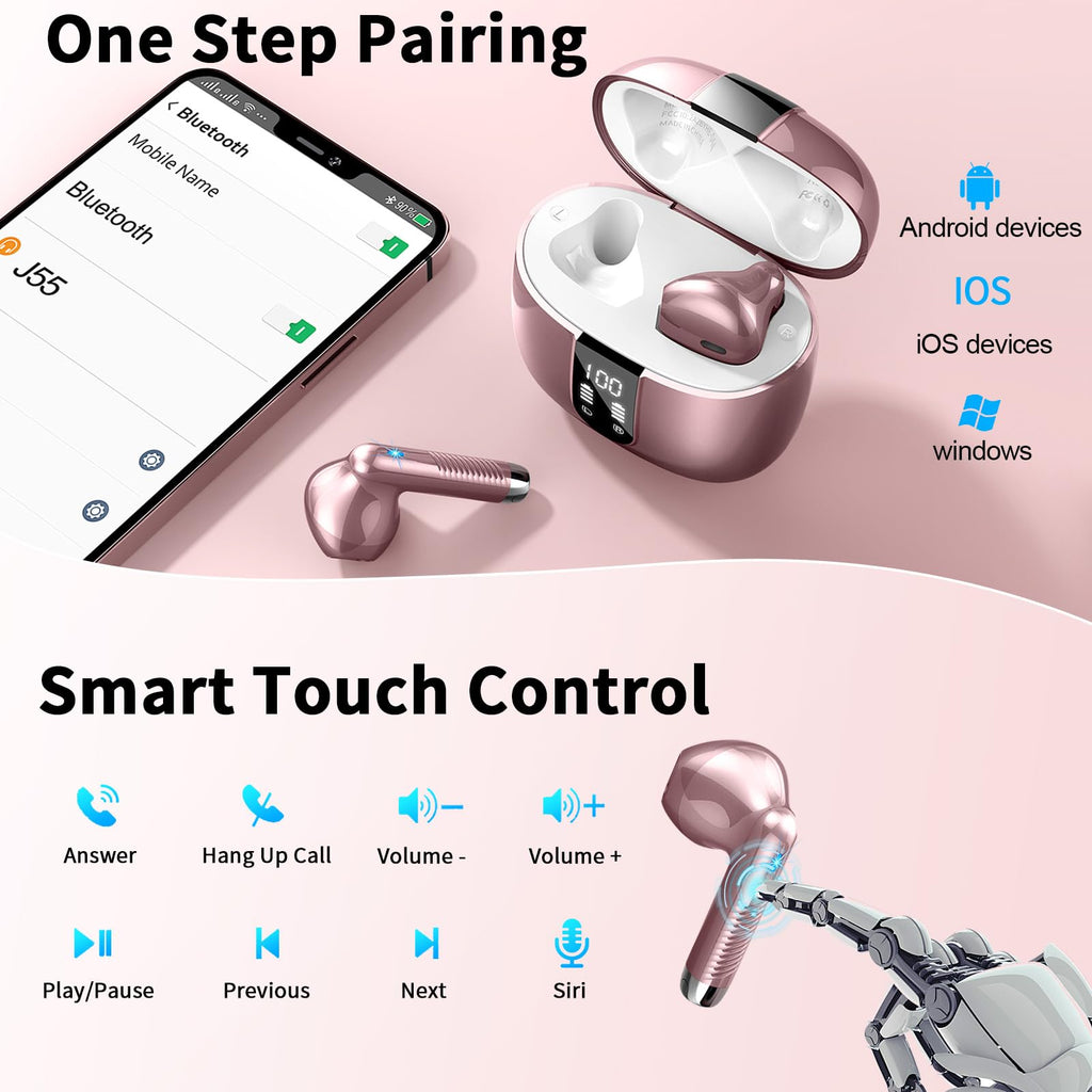 Wireless Earbuds, NEW Mini Bluetooth 5.4 Headphones In Ear with Deep Bass