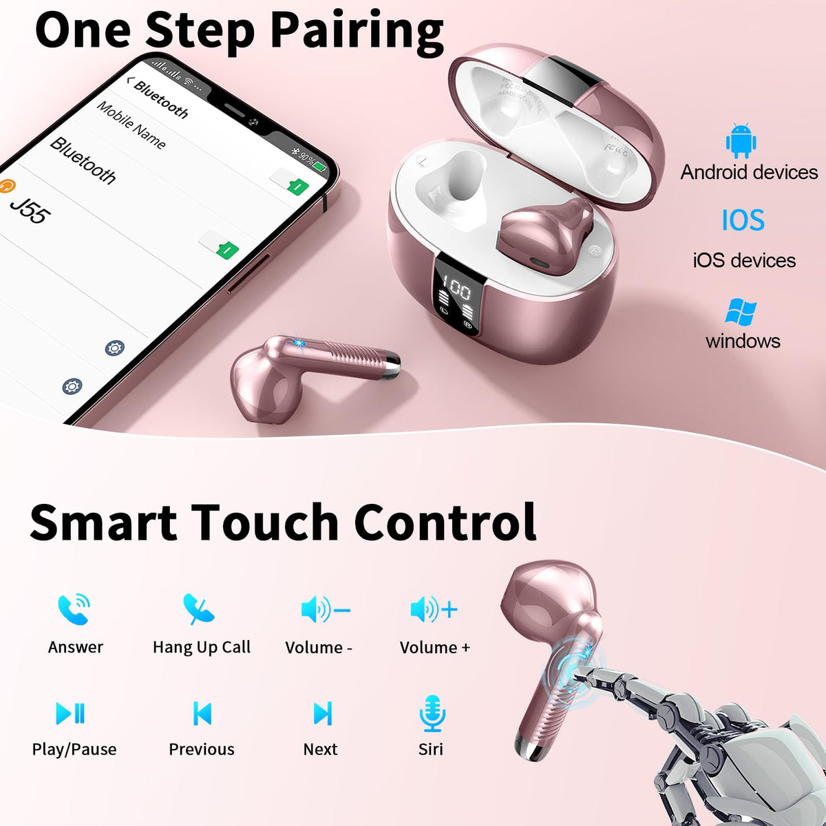 Wireless Earbuds, NEW Mini Bluetooth 5.4 Headphones In Ear with Deep Bass