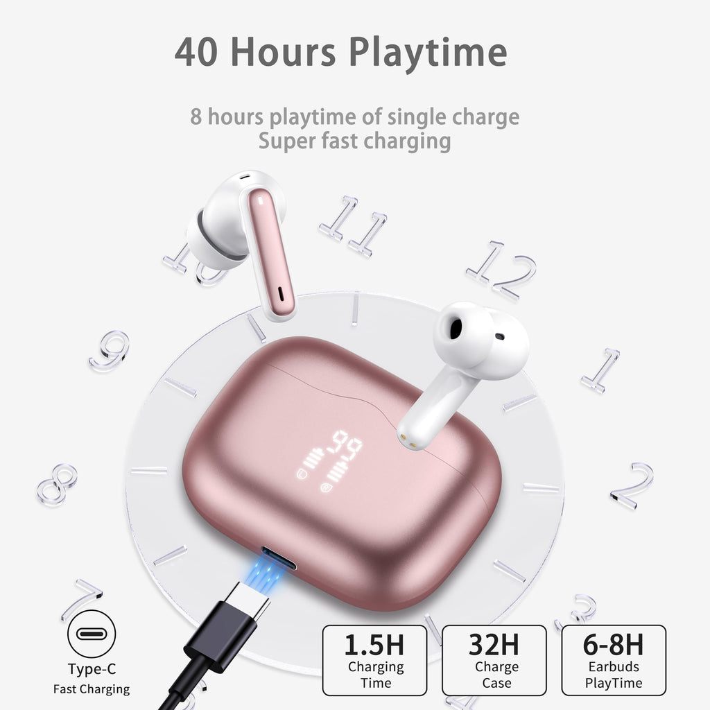 Wireless Earbuds Bluetooth 5.4 Headphones 6D Stereo, 40H In‑Ear Earphones