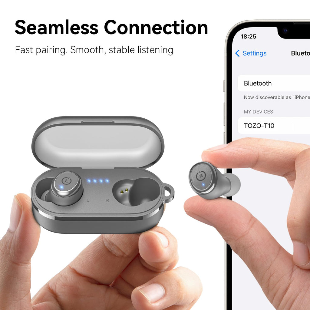TOZO T10 2026 Wireless Earbuds Bluetooth 5.3 Headphones, App Customize EQ, Ergonomic Design, 55H Playtime, Wireless Charging Case, IPX8 Waterproof Powerful Sound in-Ear Headset Blue