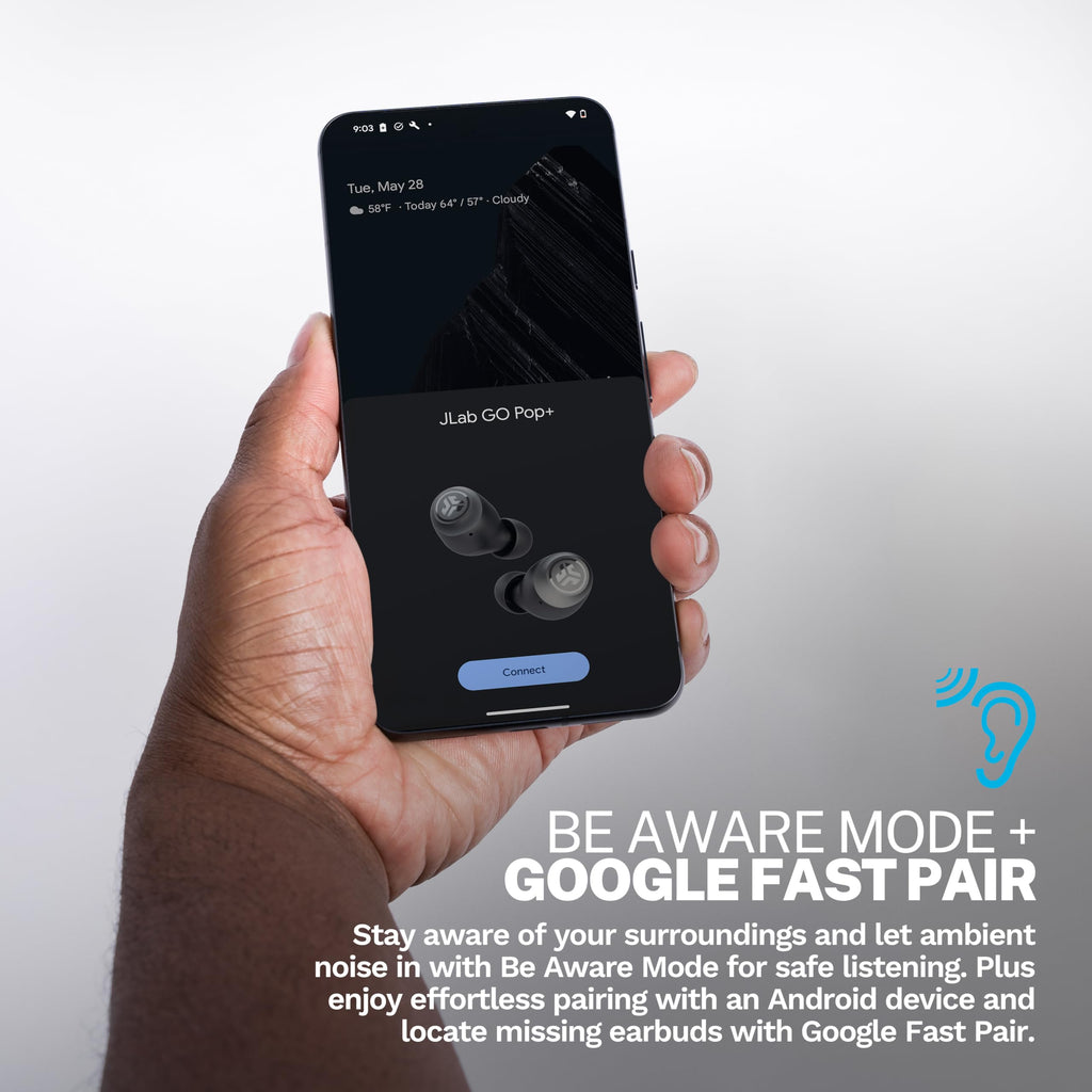 JLab Go Air Pop+ True Wireless Earbuds with Mic - Bluetooth, Midnight Black