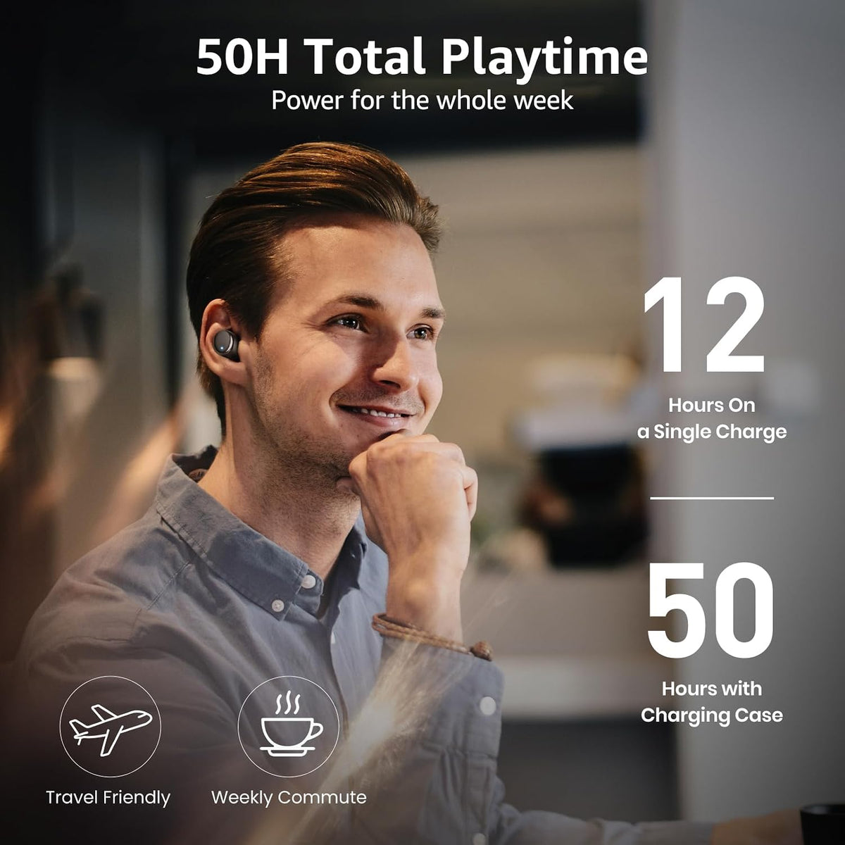 TOZO T6 Wireless Earbuds, Bluetooth 5.3 Ear Buds, Stereo Sound in Ear Headphones, 50H Playtime for Travel, Work and Calls, Wireless Charging, AI Clear Call, APP Customizable EQs, IPX8 Earphones