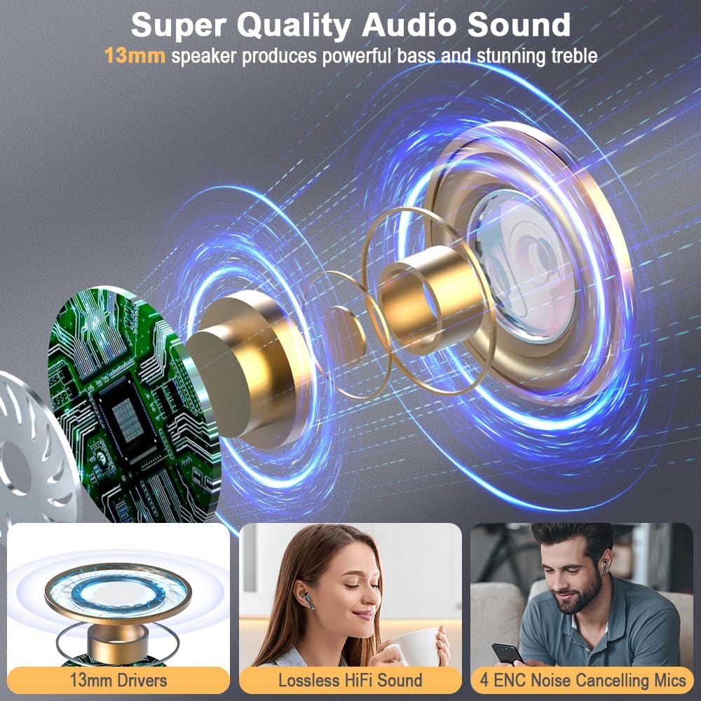 Wireless Earbuds, NEW Mini Bluetooth 5.4 Headphones In Ear with Deep Bass