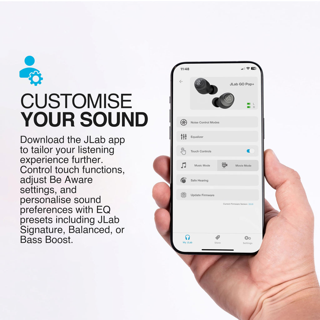 JLab Go Air Pop+ True Wireless Earbuds with Mic - Bluetooth, Midnight Black