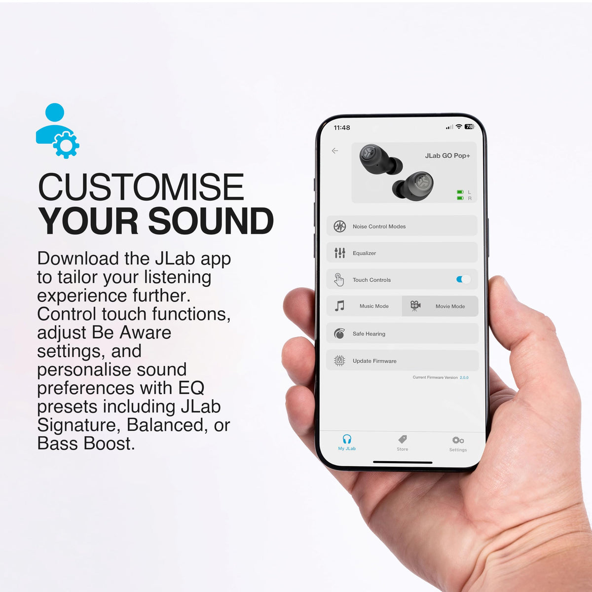 JLab Go Air Pop+ True Wireless Earbuds with Mic - Bluetooth, Midnight Black
