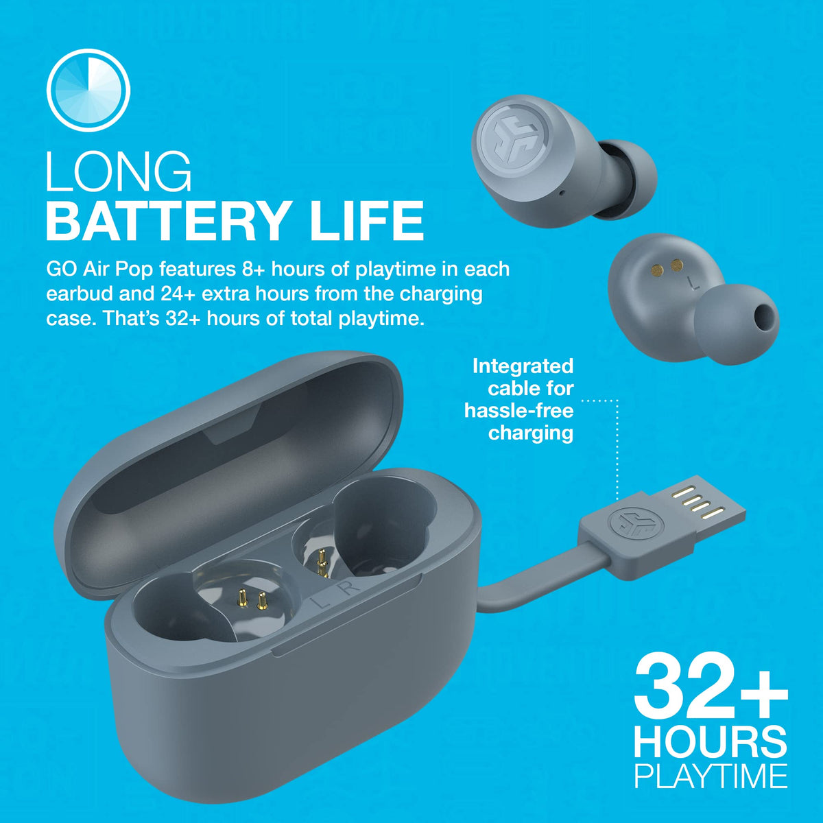JLab Go Air Pop+ True Wireless Earbuds with Mic - Bluetooth, Midnight Black