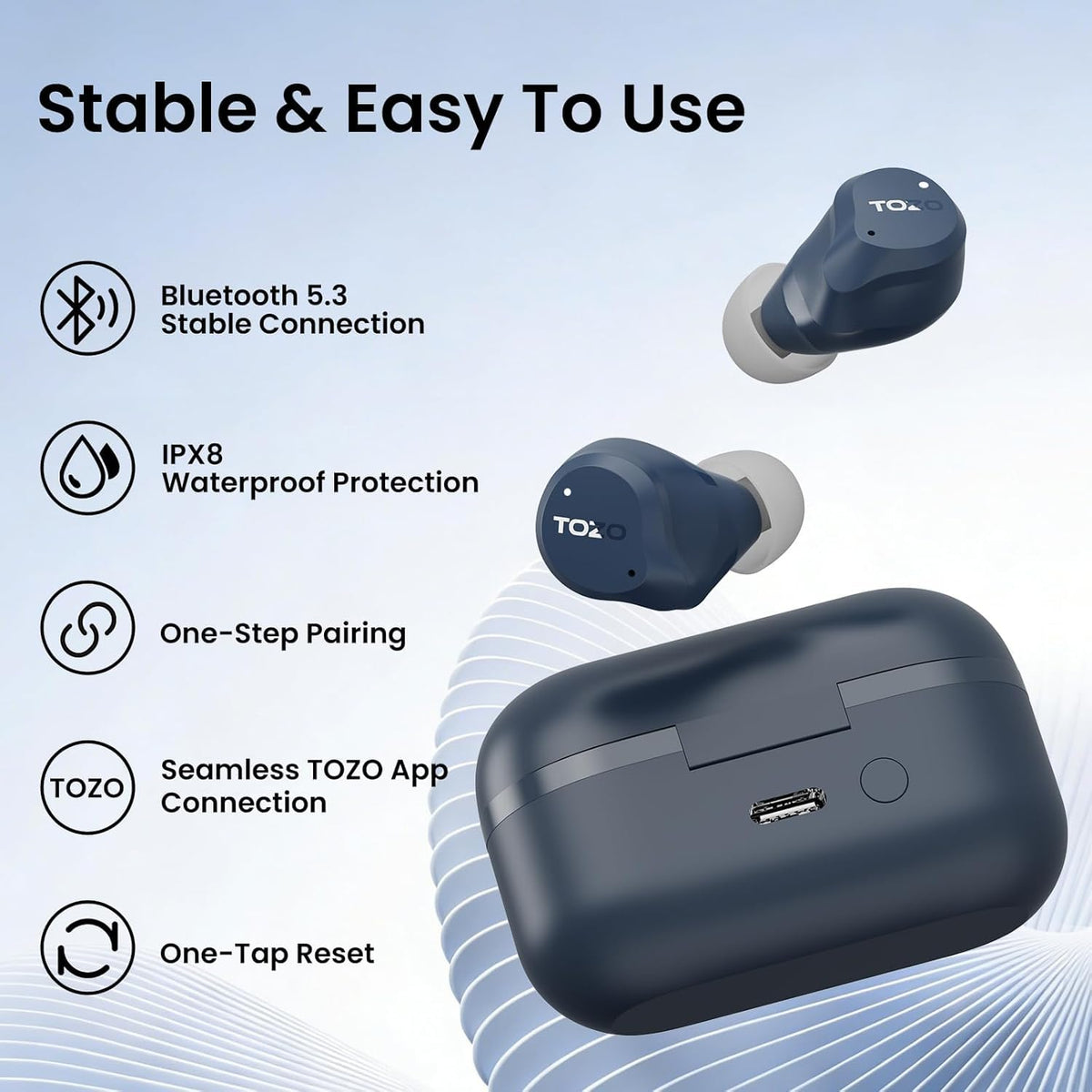 TOZO NC9 Hybrid Active Noise Cancelling Wireless Earbuds, 60H, LED Display