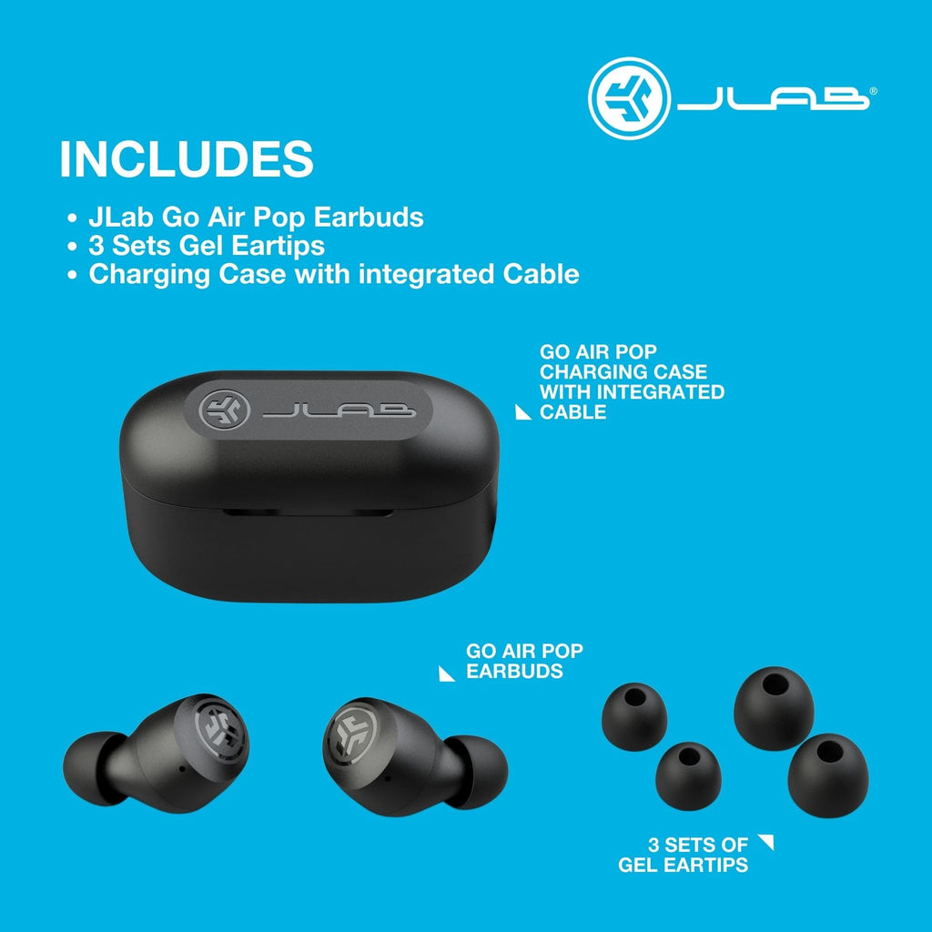 JLab Go Air Pop+ True Wireless Earbuds with Mic - Bluetooth, Midnight Black