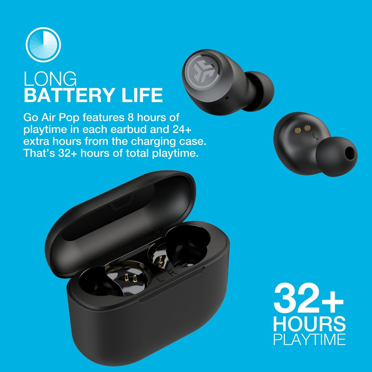 JLab Go Air Pop+ True Wireless Earbuds with Mic - Bluetooth, Midnight Black