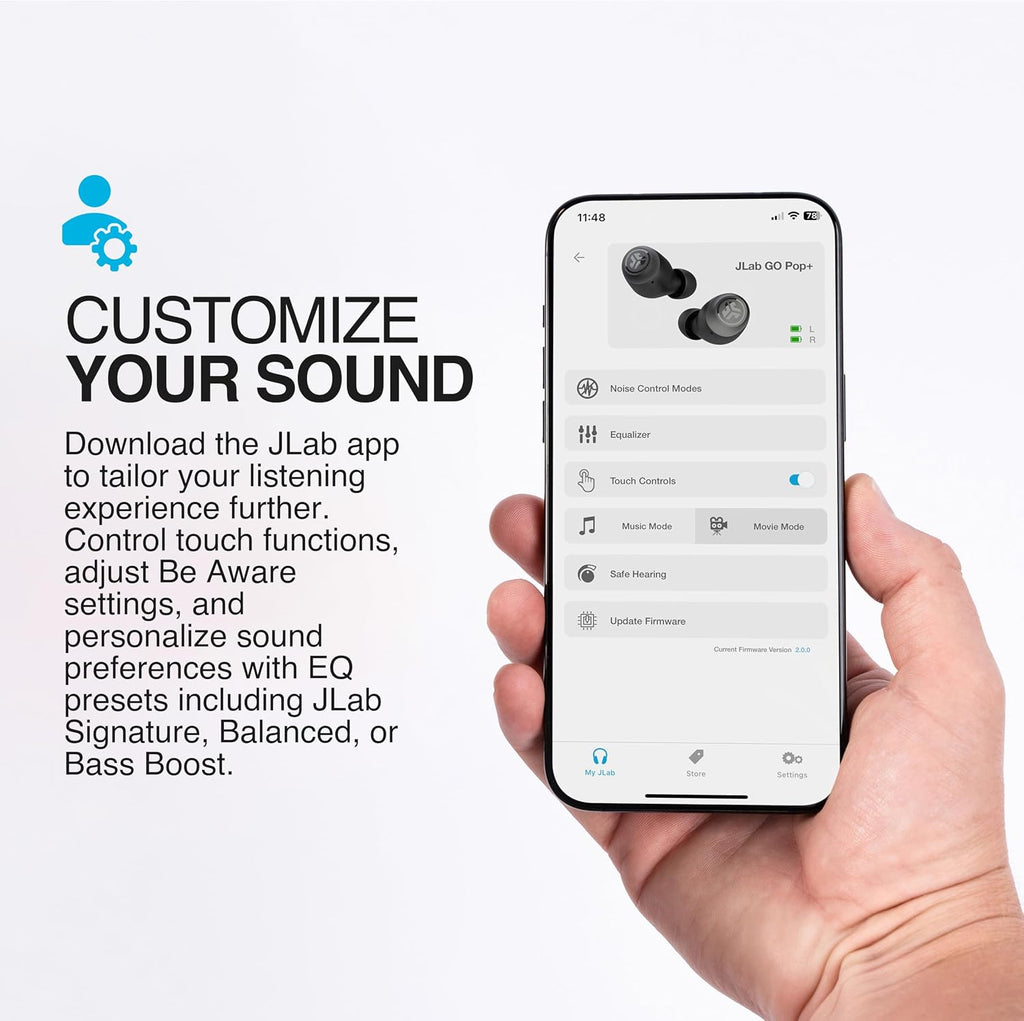 JLab Go Air Pop+ True Wireless Earbuds with Mic - Bluetooth, Midnight Black