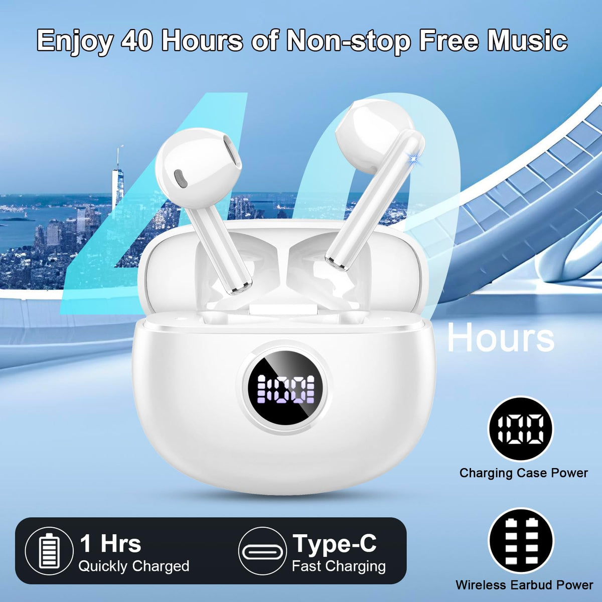 Wireless Earbuds, NEW Mini Bluetooth 5.4 Headphones In Ear with Deep Bass