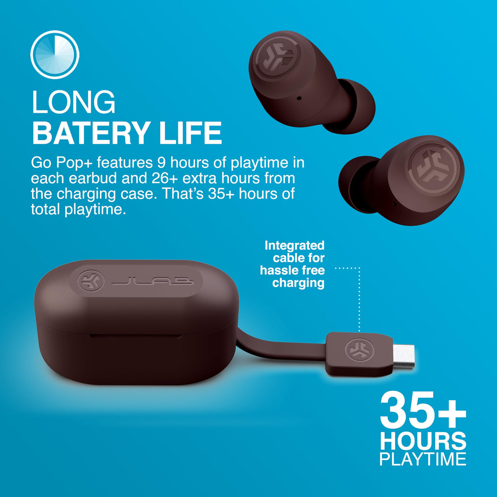 JLab Go Air Pop+ True Wireless Earbuds with Mic - Bluetooth, Midnight Black