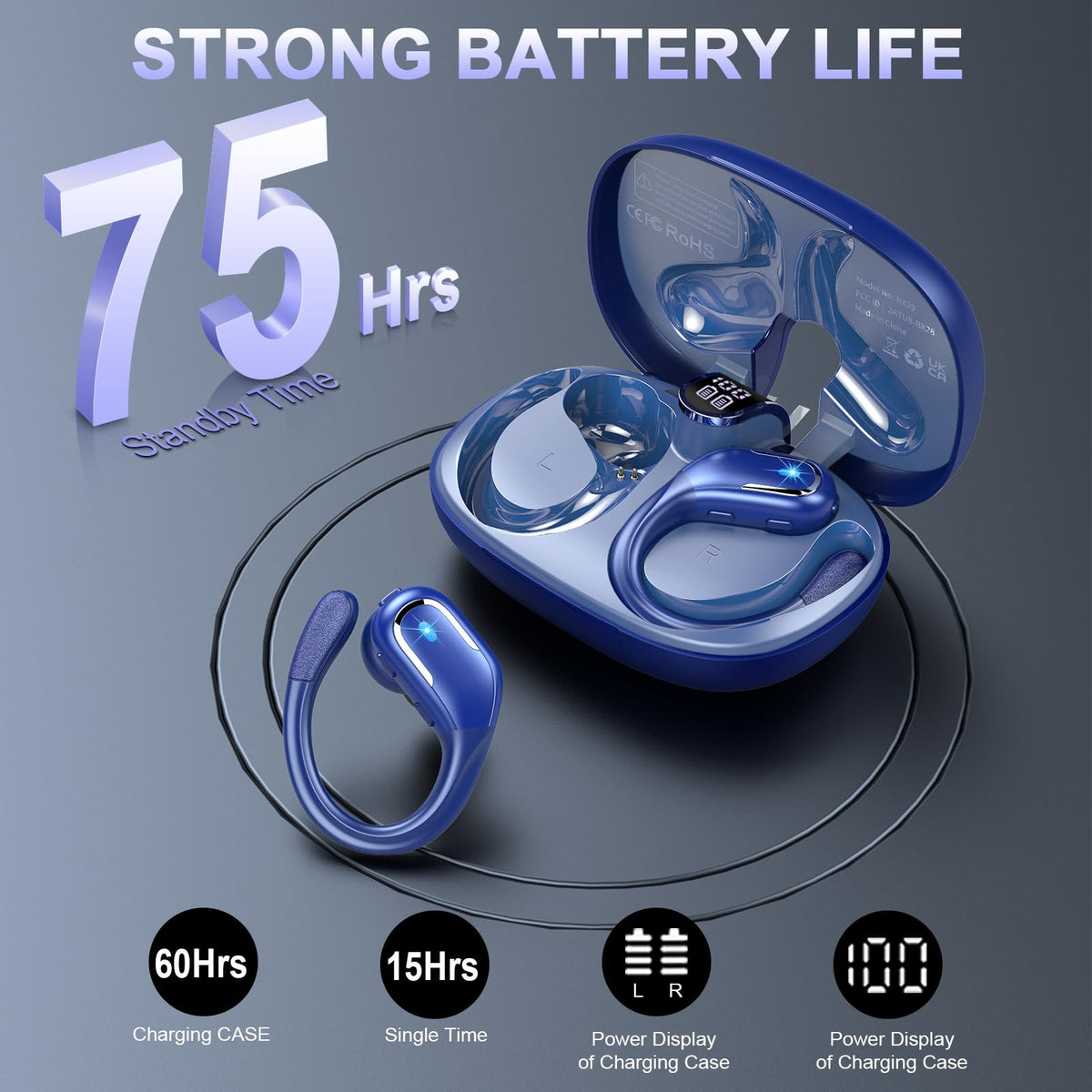 Ordtop Wireless Earbuds,Wireless Headphones Running Bluetooth 5.3 for Sport