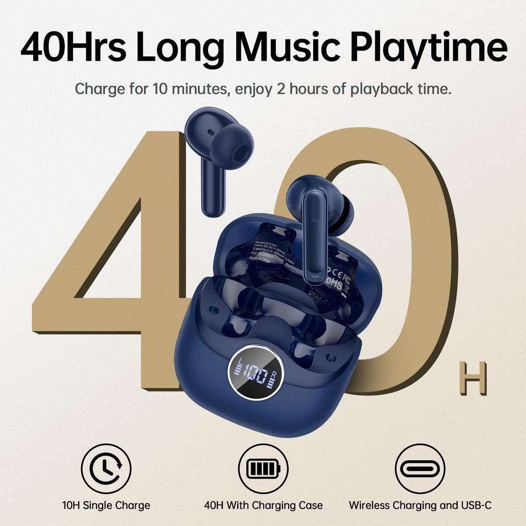 Wireless Earbuds Bluetooth 5.4 Headphones 6D Stereo, 40H In‑Ear Earphones