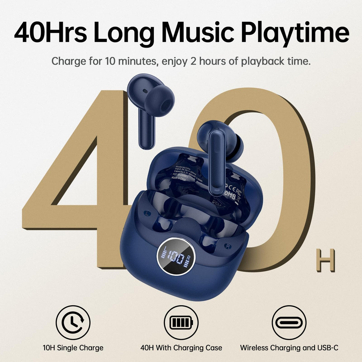Wireless Earbuds Bluetooth 5.4 Headphones 6D Stereo, 40H In‑Ear Earphones