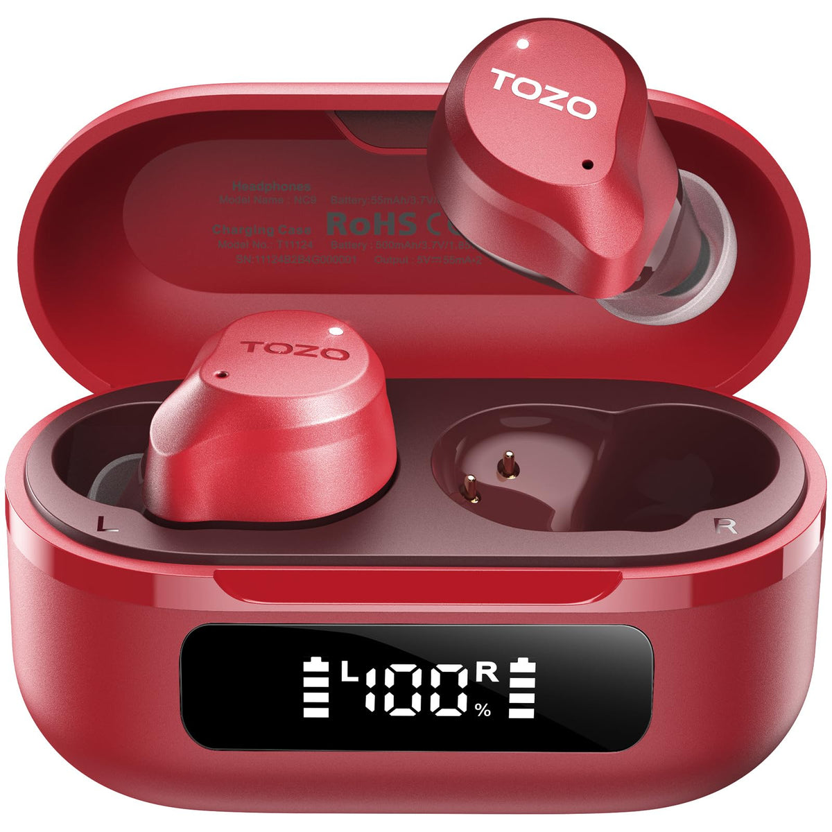 TOZO NC9 Hybrid Active Noise Cancelling Wireless Earbuds, 60H, LED Display