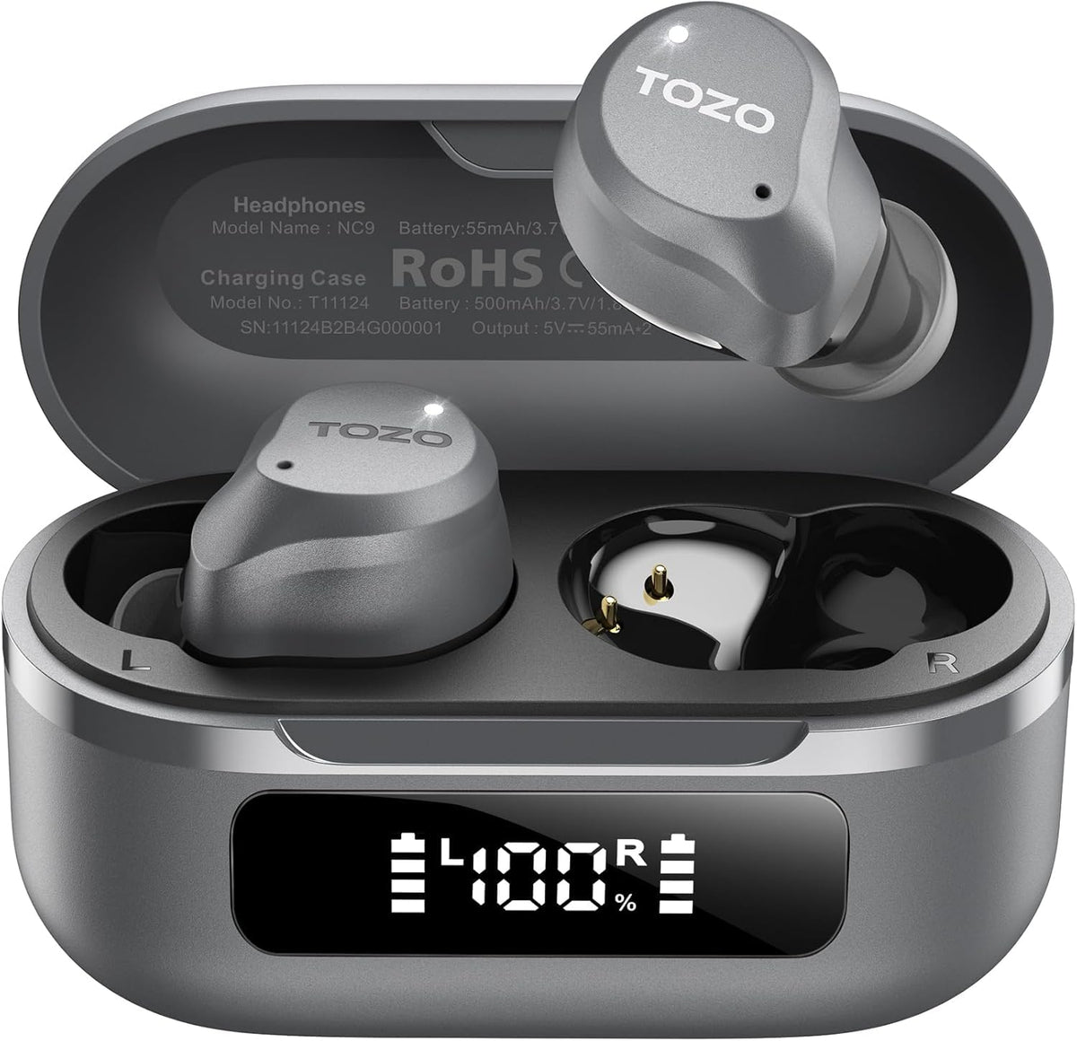 TOZO NC9 Hybrid Active Noise Cancelling Wireless Earbuds, 60H, LED Display